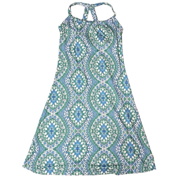 prAna Quinn Racer Back Athletic Dress Bra Top Size XS Geometric Blue Mosaic - Picture 1 of 9